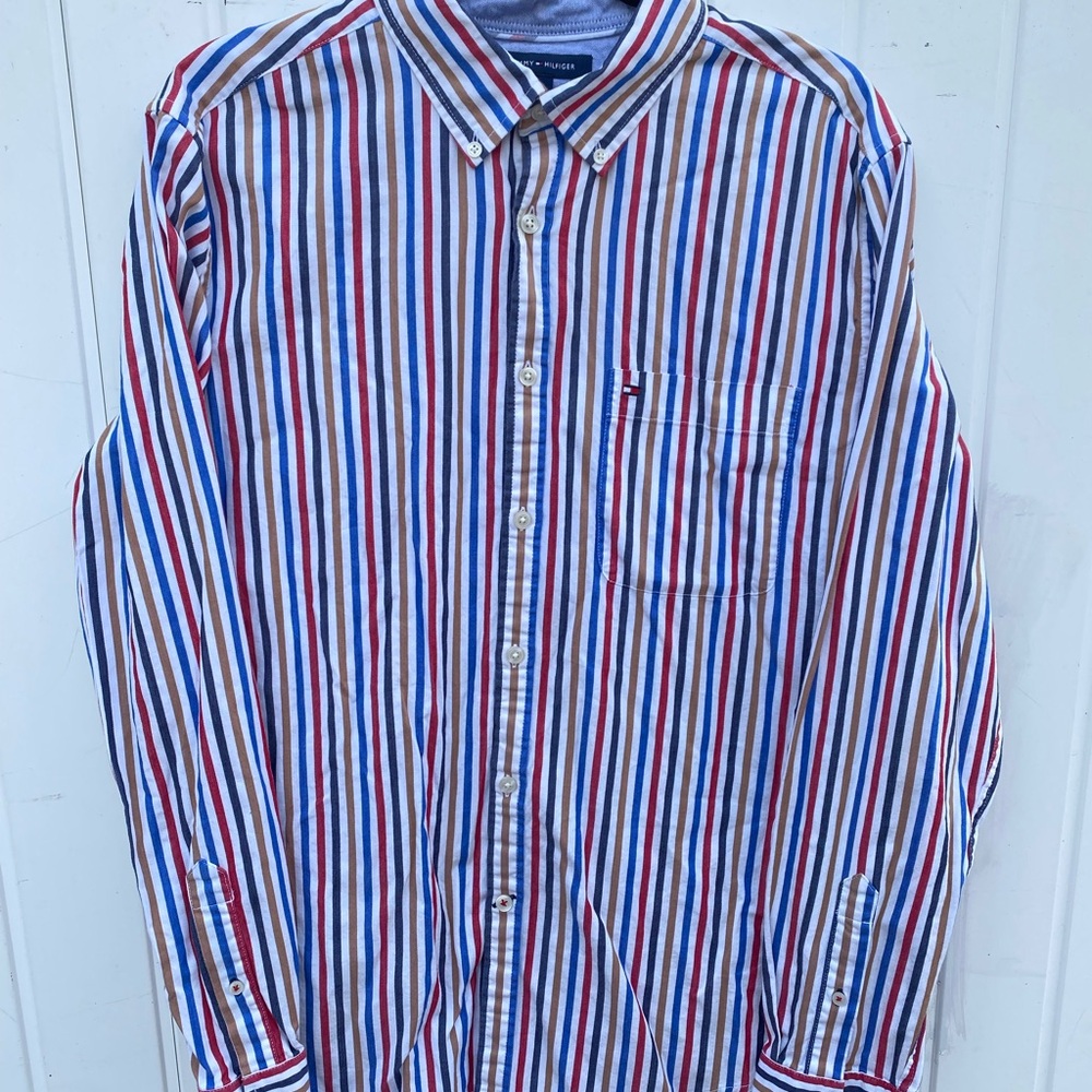 Tommy Hilfiger Men's Striped Shirt - Red, Blue, White